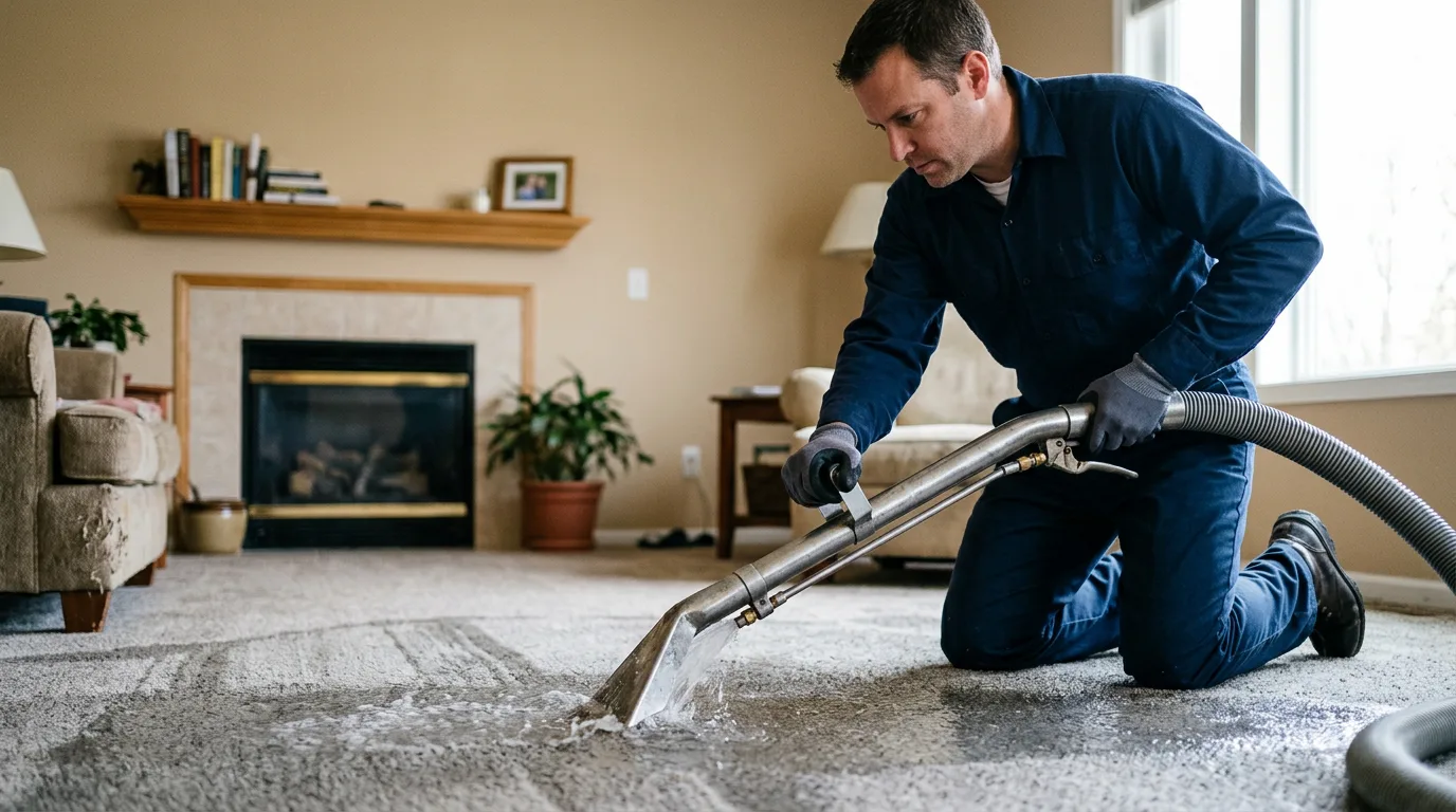 Water damage restoration technician working near Flatonia, TX